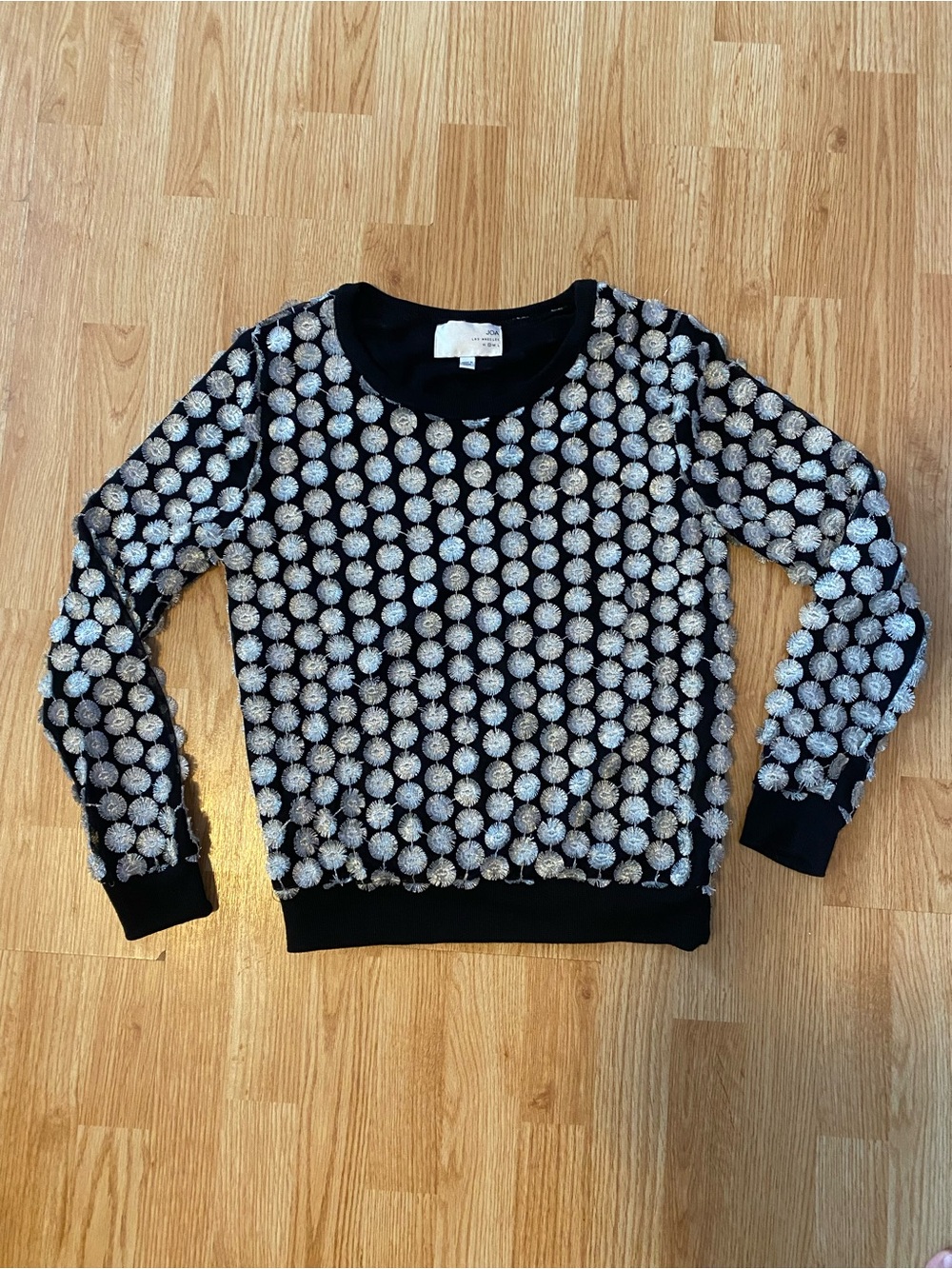 J.O.A. Black Crewneck Sweater with Silver Dot Texture